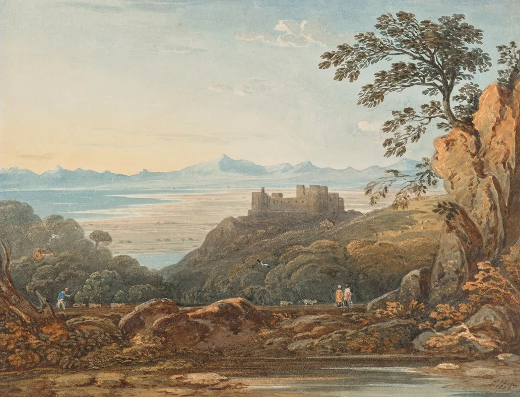 View Of Harlech Castle North Wales by John Varley - Canvas Print