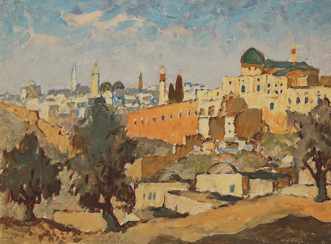 View Of Jerusalem From Silwan Village by Konstantin Ivanovich Gorbatov - Canvas Print
