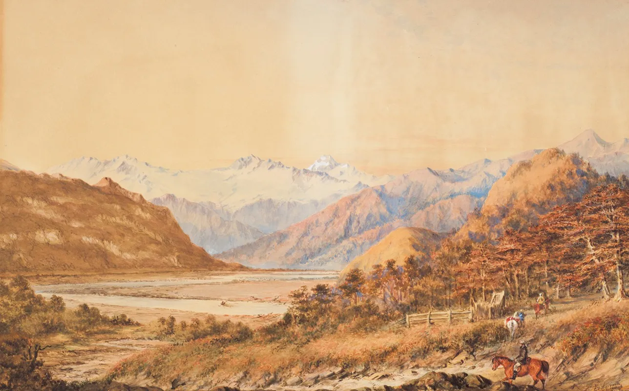View Of Mt Aspiring Province Of Otago Looking North Up The Valley Of Matekitiki River From Dr Hectors Camp Of 1863 by Charles Decimus Barraud - Canvas Print