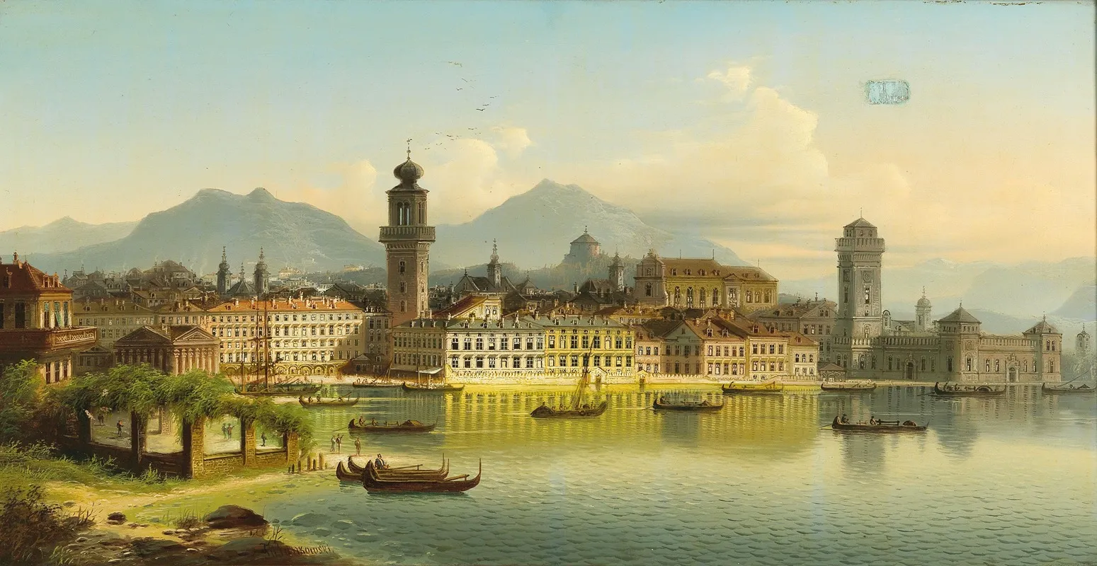 View Of Riva On Lake Garda by Johann Wilhelm Jankowski - Canvas Print
