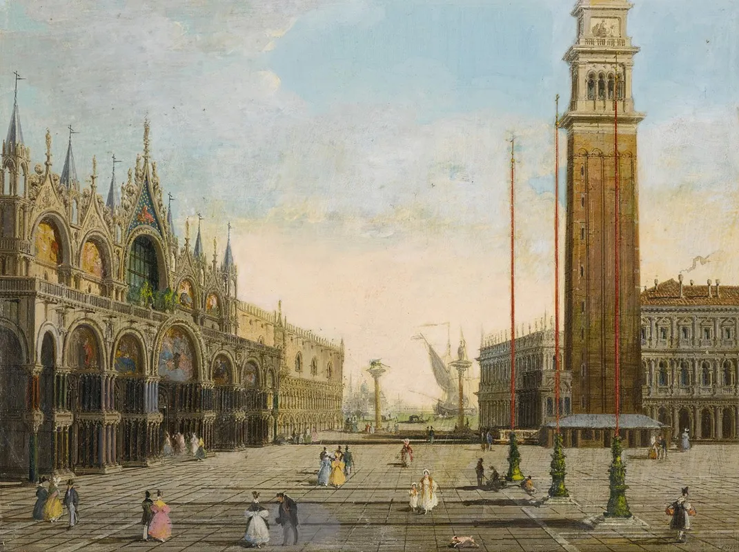 View Of St Marks Square With The Piazzetta And San Giorgio Maggiore In The Background by Giuseppe Bernardino Bison - Canvas Print