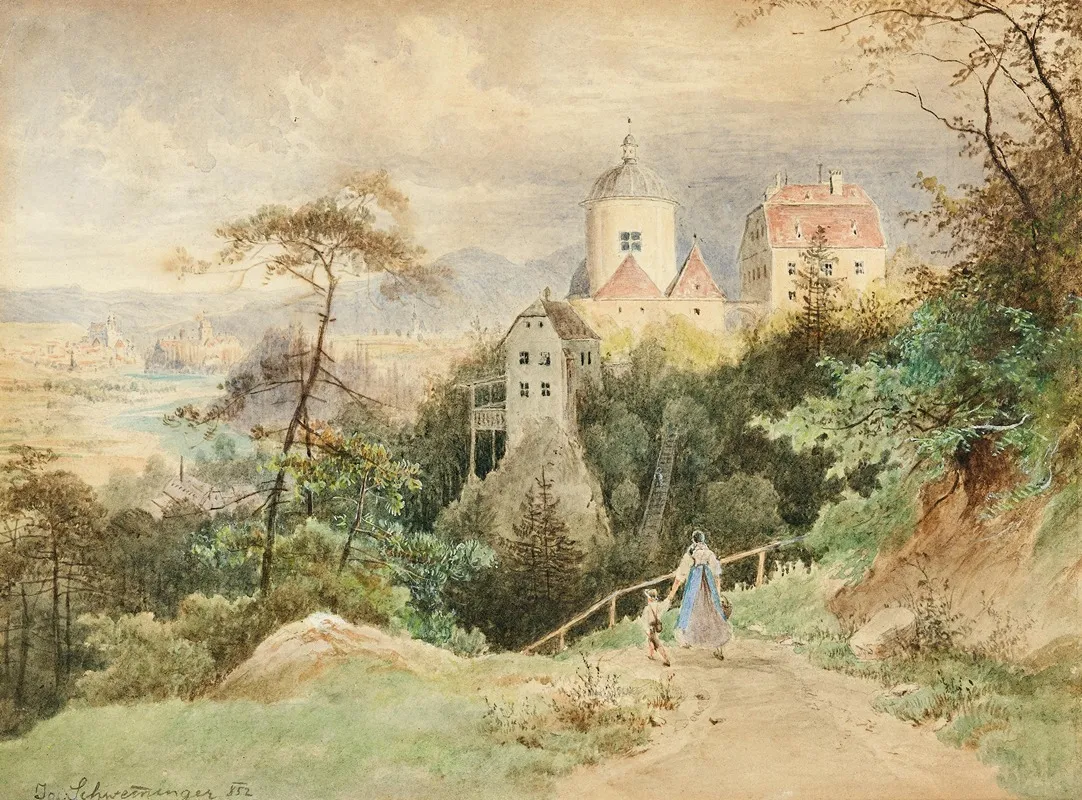 View Of The Church And Presbytery Of Christkindl Near Steyr In Upper Austria by Josef Schwemminger - Canvas Print