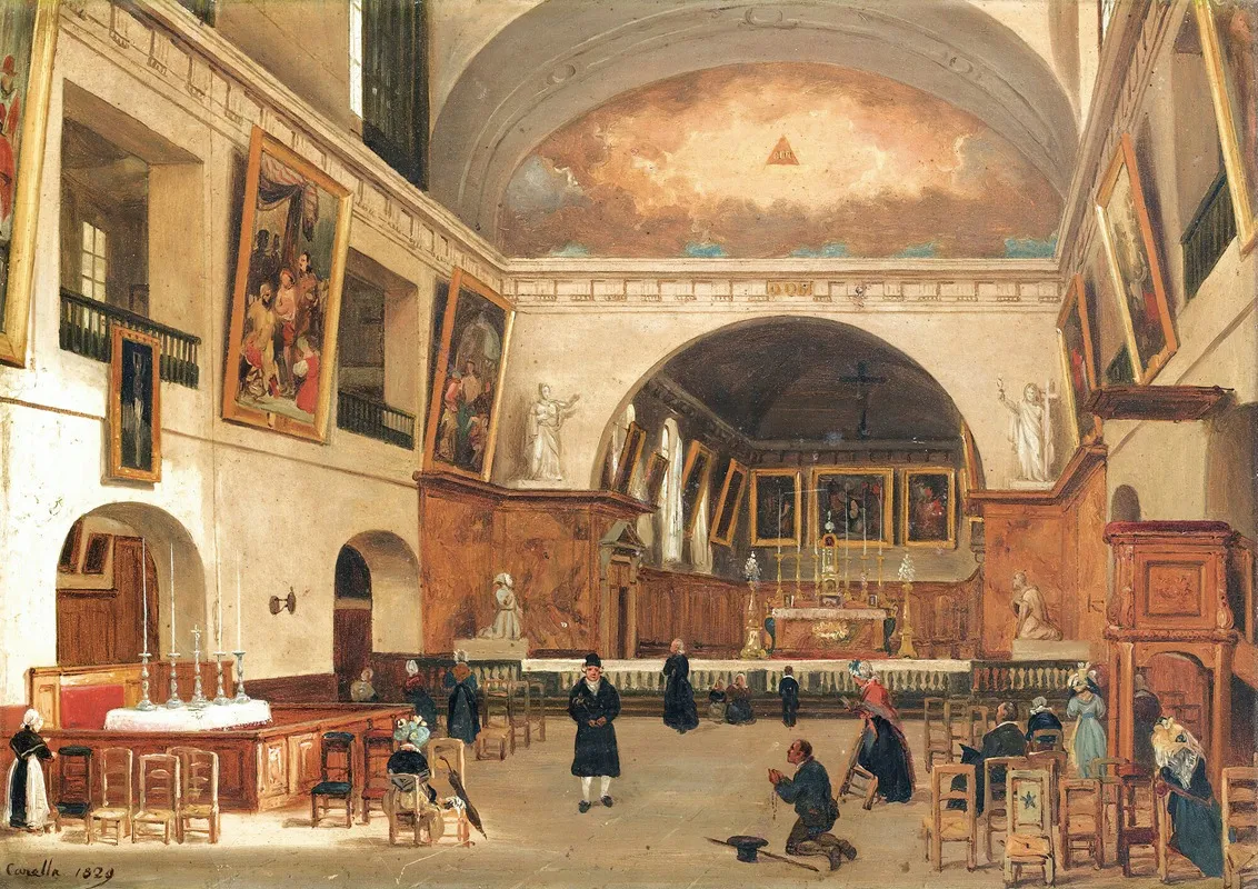 View Of The Church Saint Jean Sainte Croix In Paris by Giuseppe Canella - Canvas Print