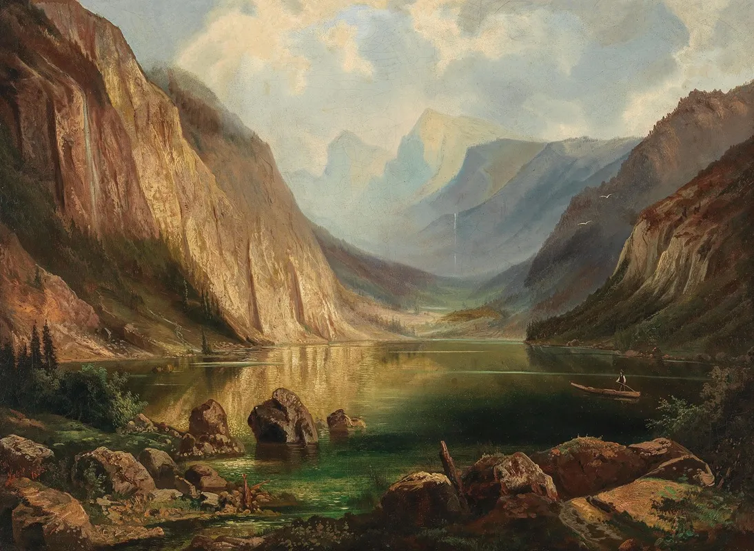 View Of The Hollengebirge Near Ebensee Langbathsee by Ferdinand Lepie - Canvas Print