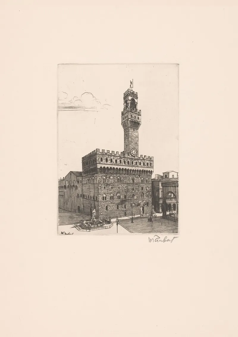 View Of The Palazzo Vecchio In Florence by Guglielmo Taubert - Canvas Print