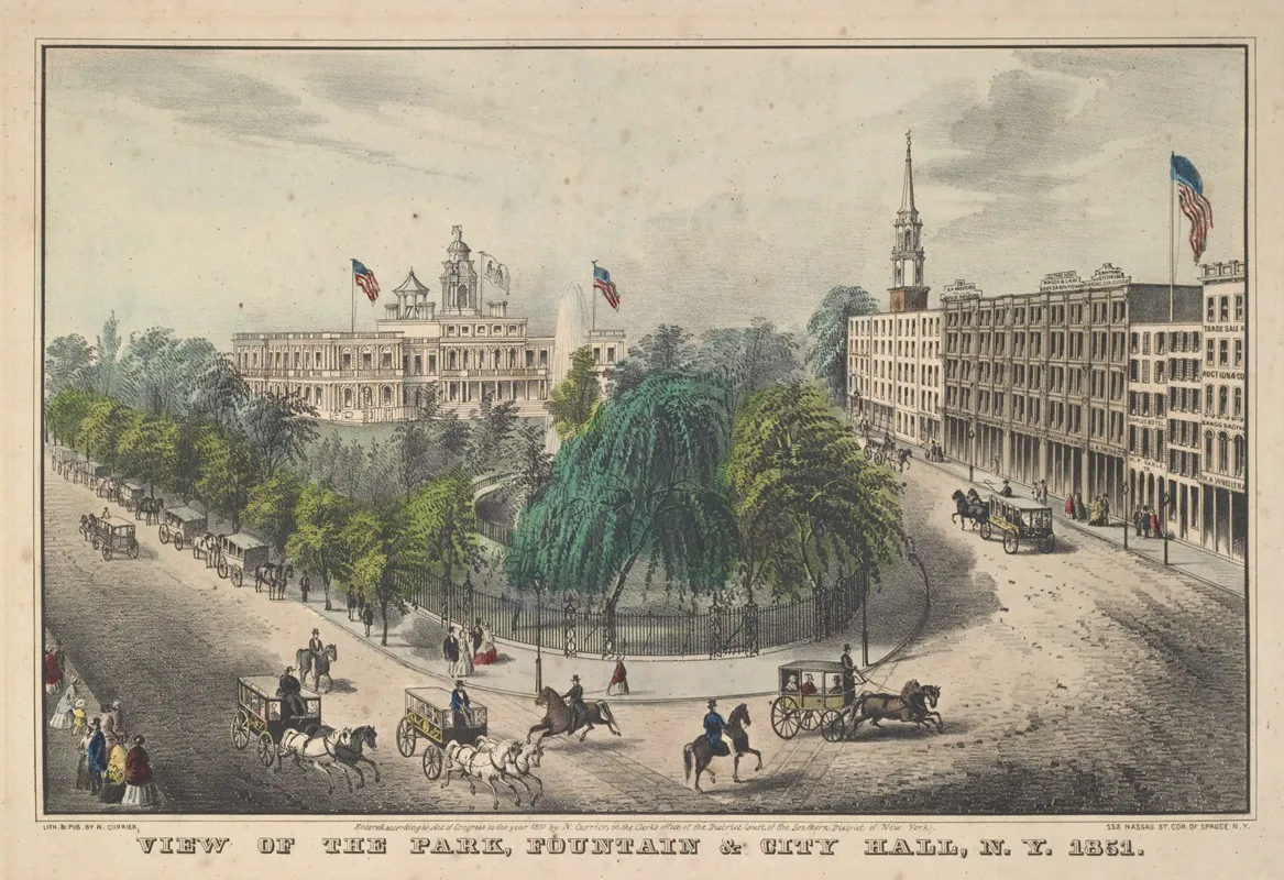 View Of The Park Fountain City Hall N Y 1851