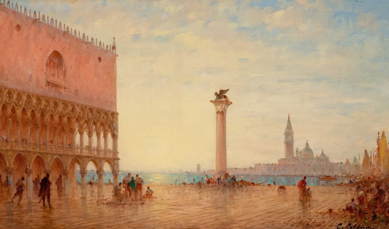 View Of The Piazza San Marco Venice by Charles Clement Calderon - Canvas Print