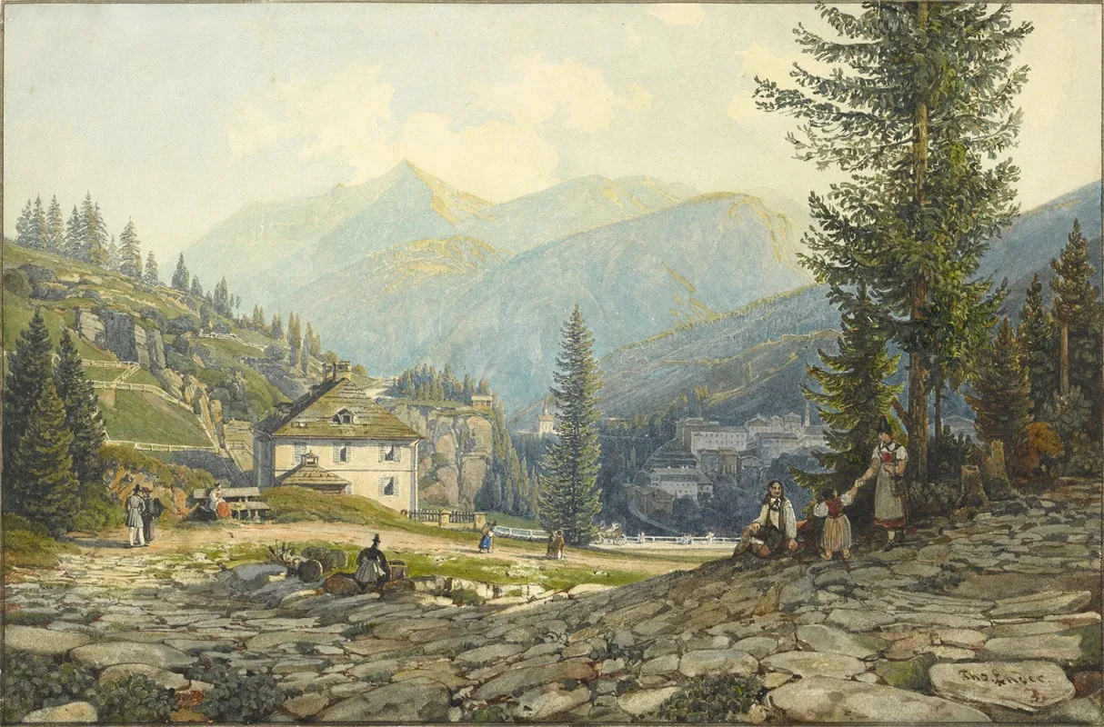 View Of The Residence Of Archduke Johann In Gastein Hot Springs by Thomas Ender - Canvas Print