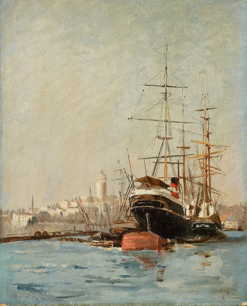 View Of The Seaport Near Bursa by Stanisław Chlebowski - Canvas Print