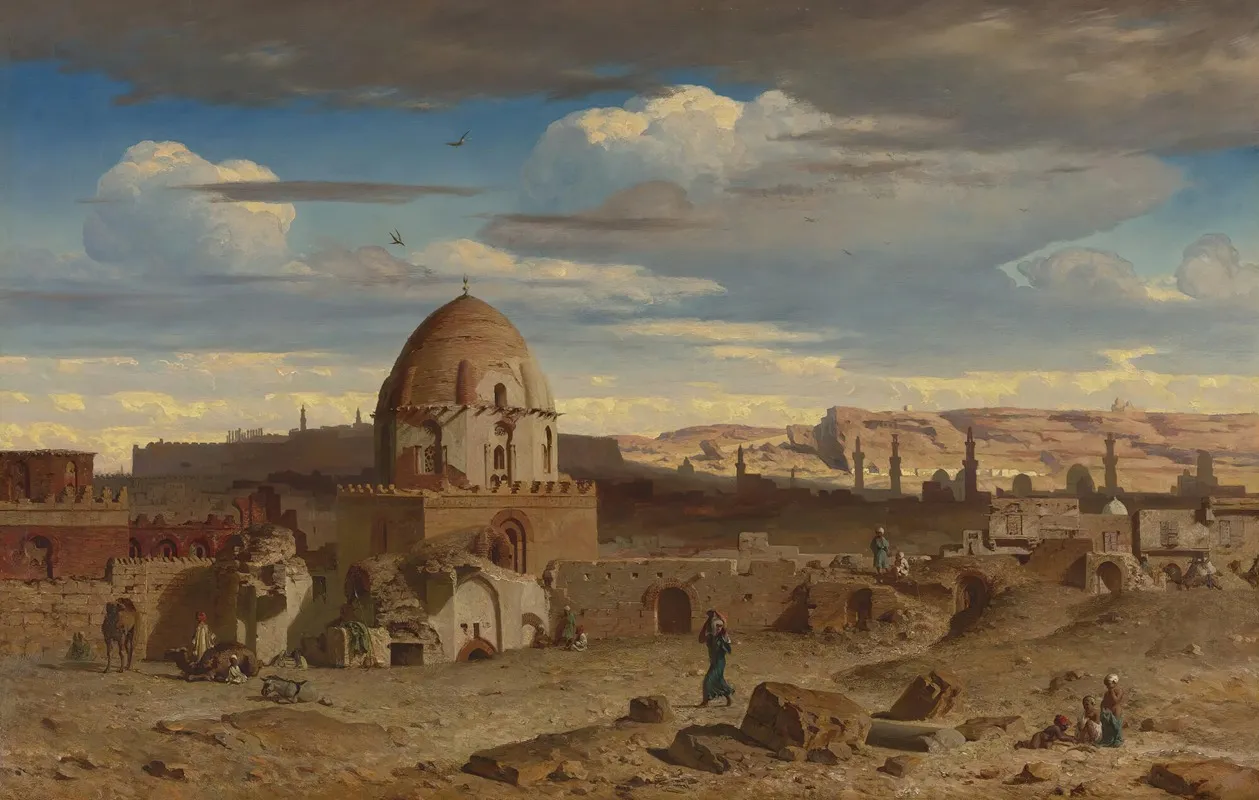 View Of The South Of The Necropolis In Cairo With The Citadel In The Background by Prosper Marilhat - Canvas Print
