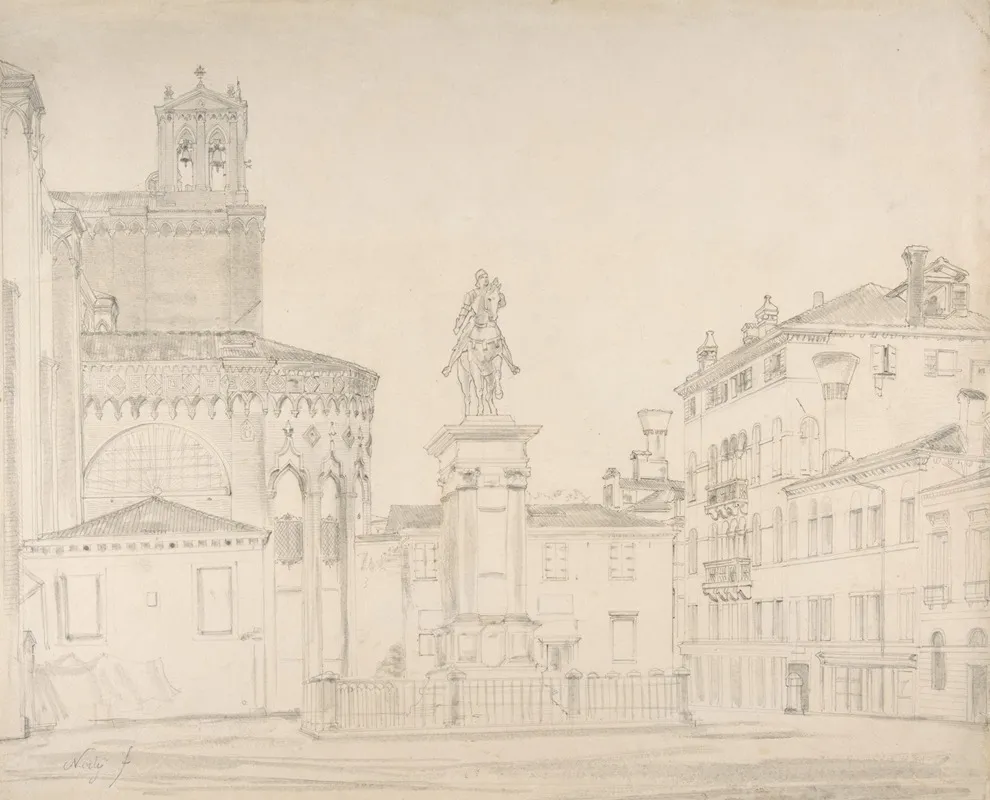 View Of The South Side Of The Church Of Santi Giovanni E Paolo In Venice With Verrocchios Statue Of Bartolomeo Colleoni by Friedrich von Nerly - Canvas Print