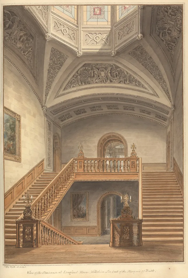 View Of The Staircase At Longleat House Wiltshire The Seat Of The Marquis Of Bath by John Buckler - Canvas Print