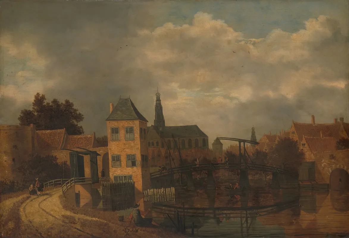 View Of The Town Of Haarlem Taken From The Spaarne River Showing The Eendjespoort by Balthasar van der Veen - Canvas Print