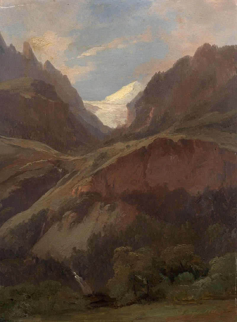 View Of The Wetterhorn And The Reichenbach From Meiringen by Alexandre Calame - Canvas Print