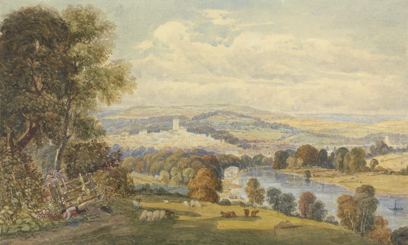 View Of Totnes Devon by William Havell - Canvas Print