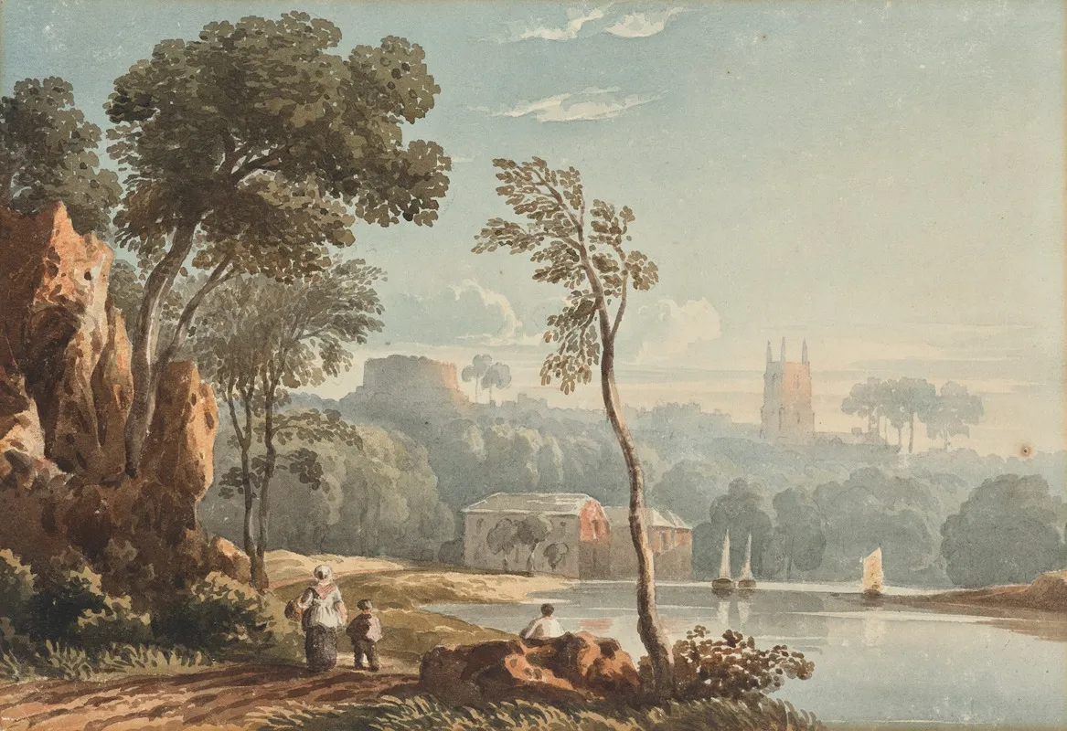 View Of Totnes From The River Dart South Devon by John Varley - Canvas Print