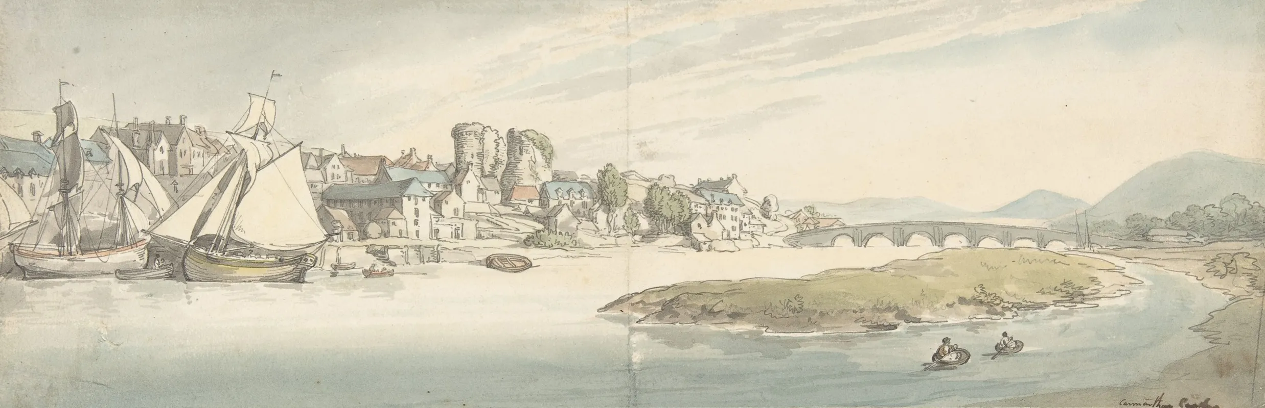 View Of Town On A River Carwitham Castle