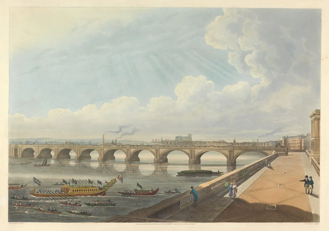 View Of Waterloo Bridge From The East End Of Somerset House Terrace by Thomas Hosmer Shepherd - Canvas Print