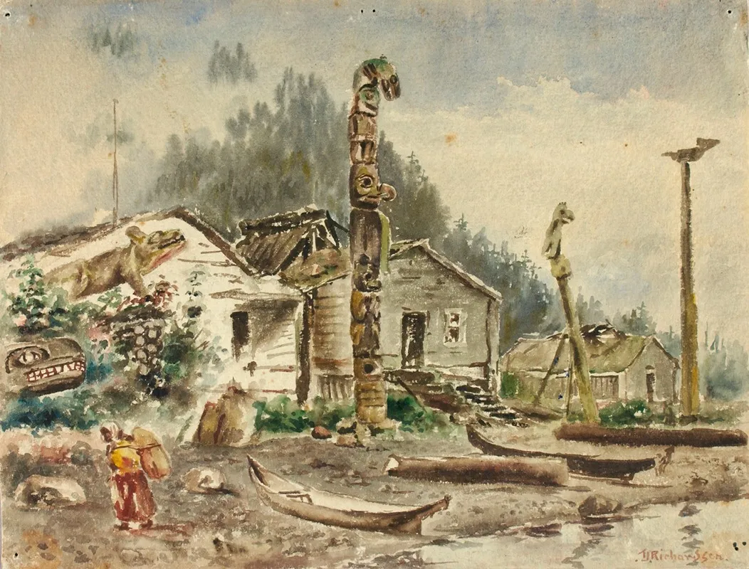 View Of Wrangell Alaska In 1884 by Theodore J. Richardson - Canvas Print