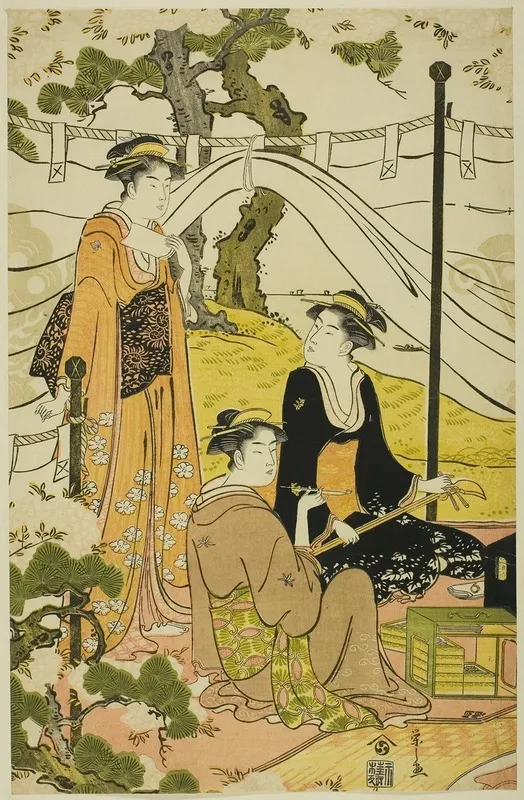 Viewing Cherry Blossoms At Goten Hill Iii by Chōbunsai Eishi - Canvas Print