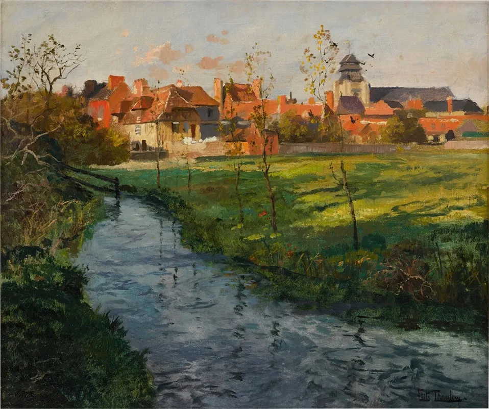 Village By A Stream by Frits Thaulow - Canvas Print
