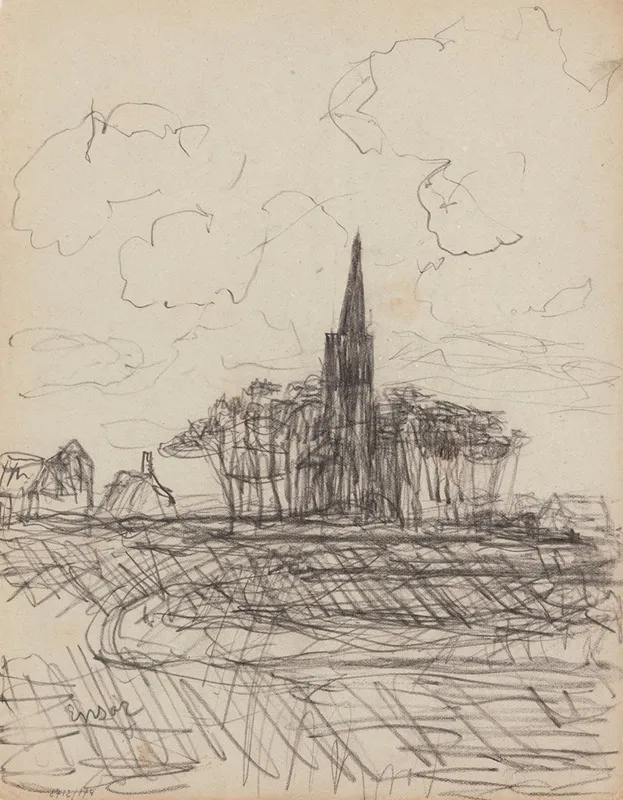 Village Church Surrounded By Trees by James Ensor - Canvas Print