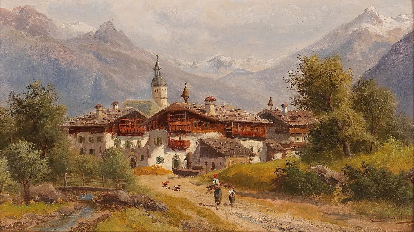 Village In Pinzgau Salzburg by Gustav Barbarini - Canvas Print