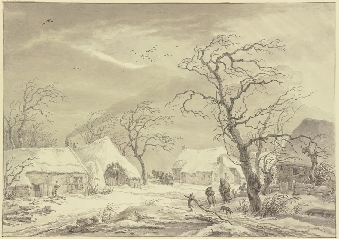 Village In The Winter by Egbert van Drielst - Canvas Print