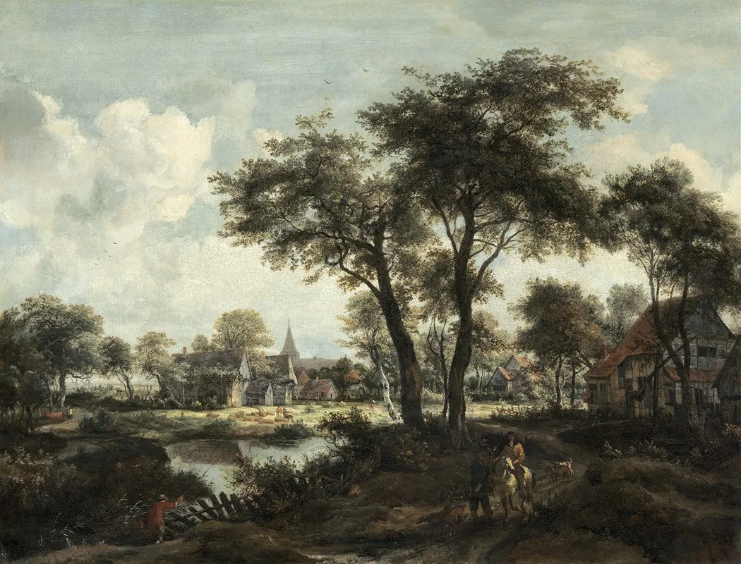Village Near A Pool by Meindert Hobbema - Canvas Print