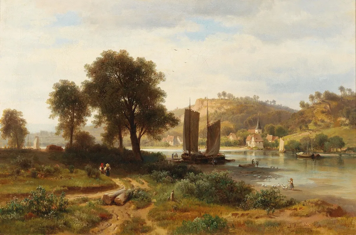 Village On The Main Near Wurzburg by Ludwig Halauska - Canvas Print