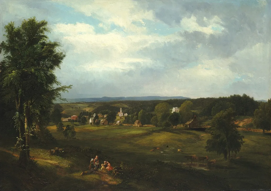 Village Scene Near Albany New York by James McDougal Hart - Canvas Print