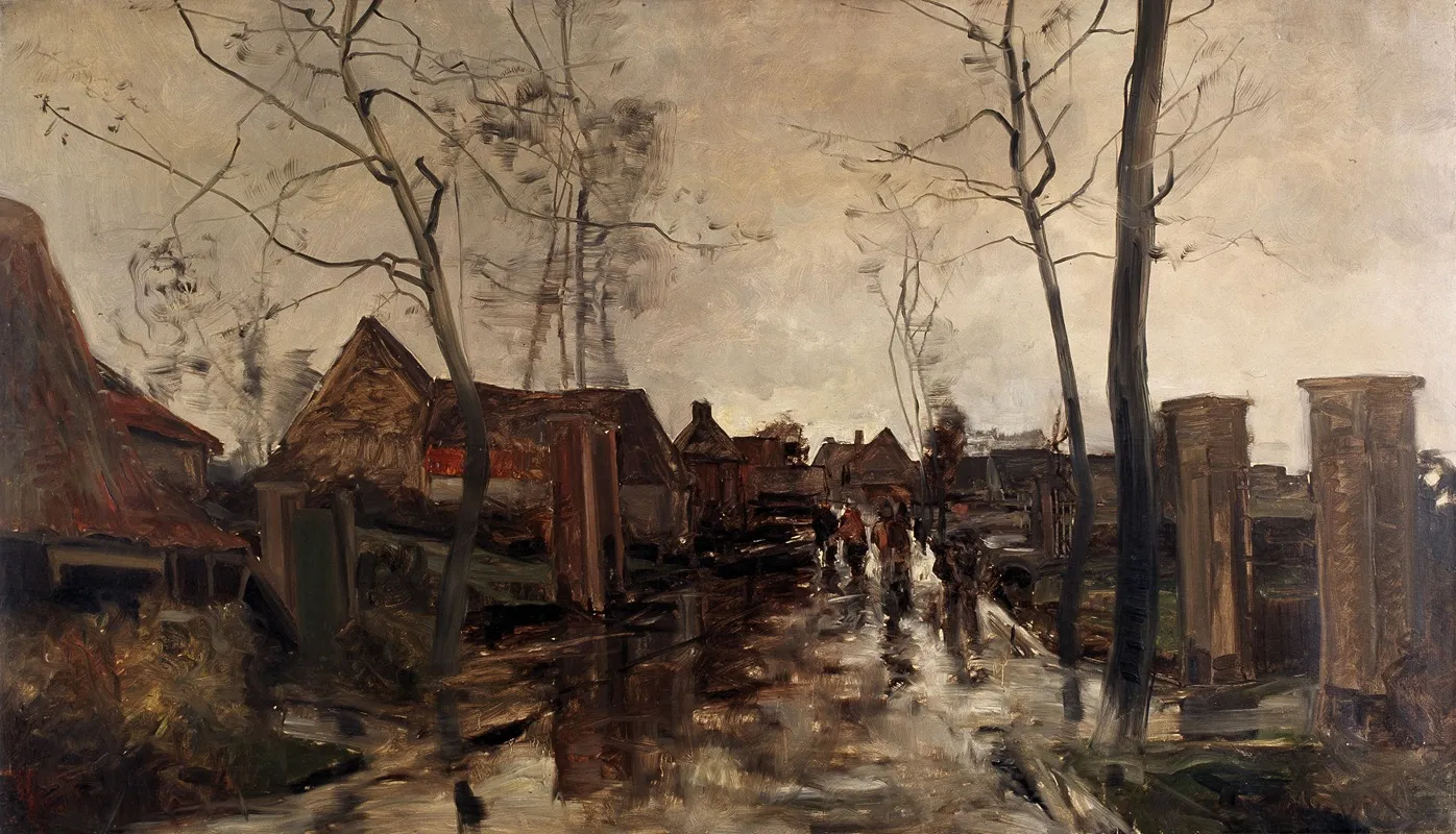 Village Street In The Rain by Gustave Den Duyts - Canvas Print