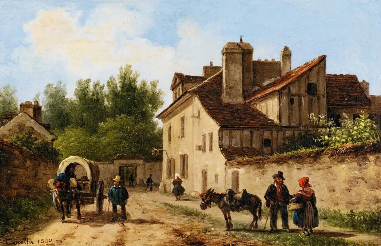 Village Street In The Suburbs Of Paris by Giuseppe Canella - Canvas Print
