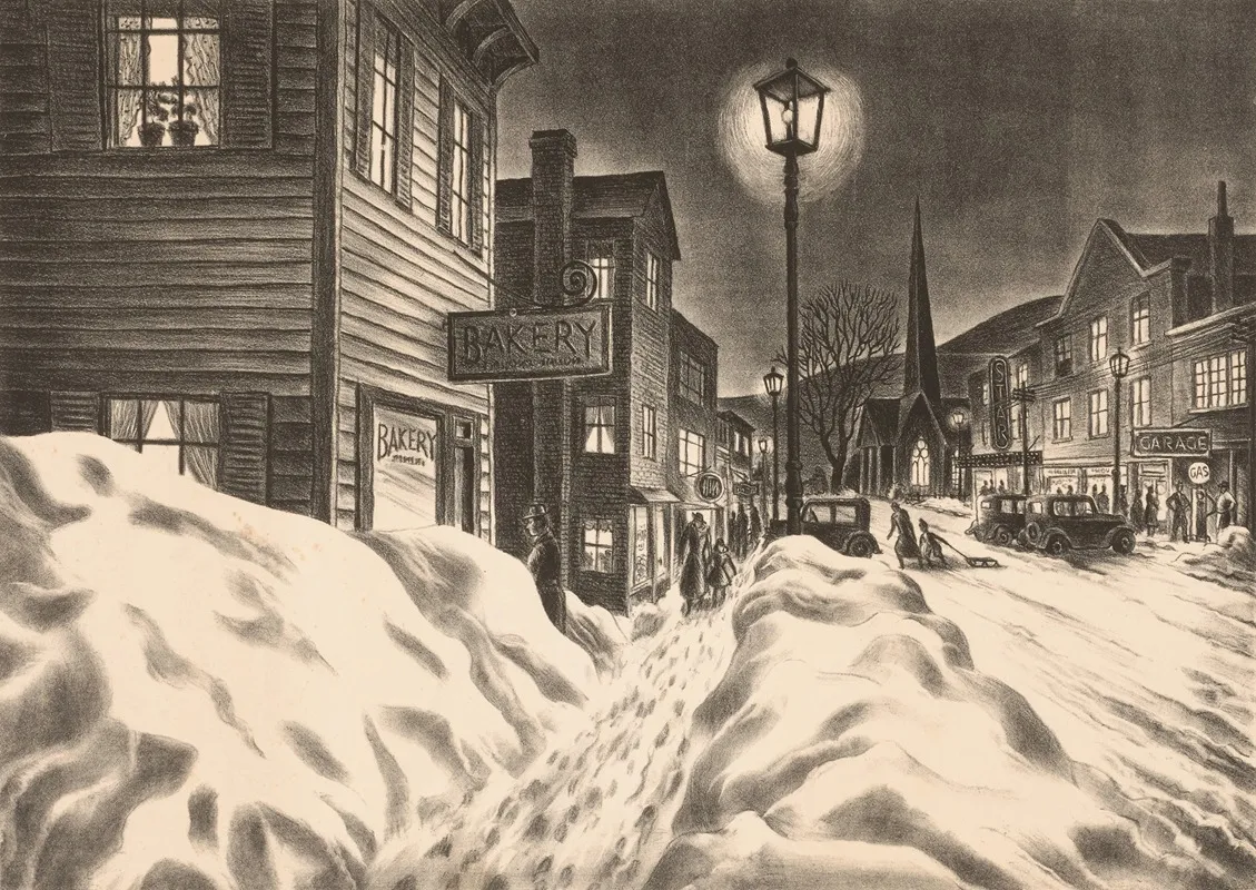 Village Street On A Winter Night
