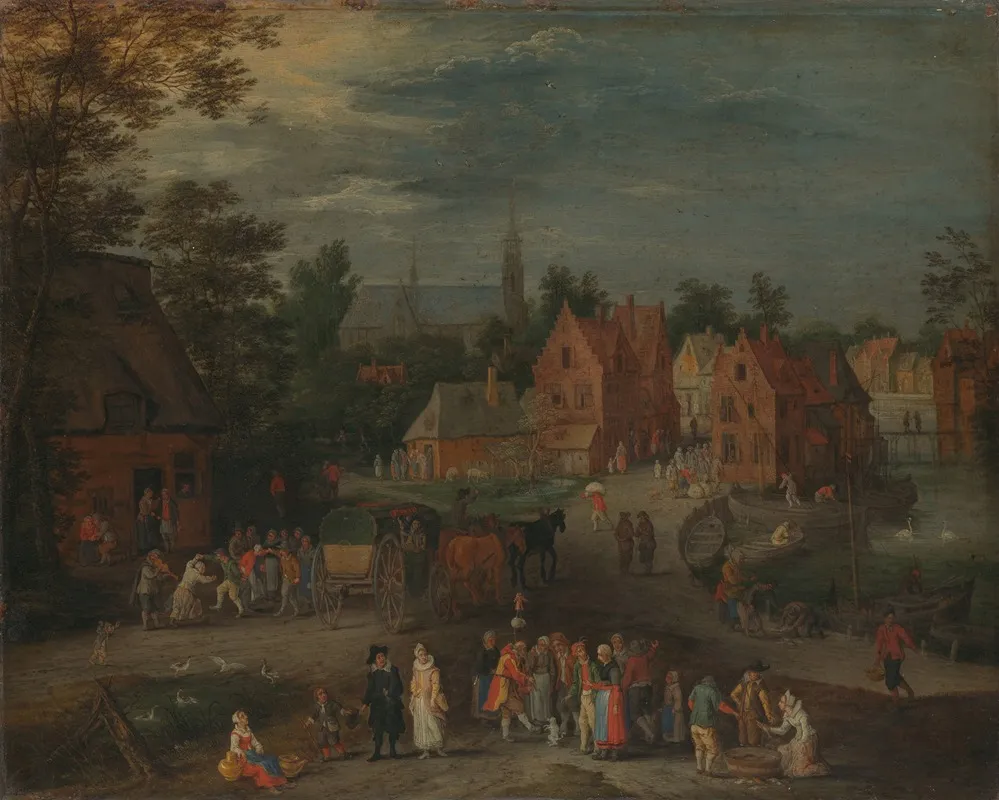 Village With A Puppeteer Entertaining A Small Crowd