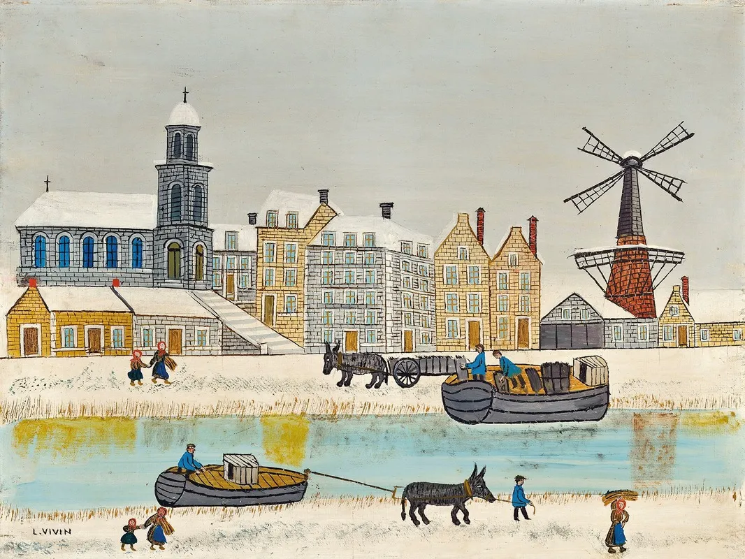 Ville Au Moulin Pres Du Canal En Hiver by Louis Vivin - Canvas Print