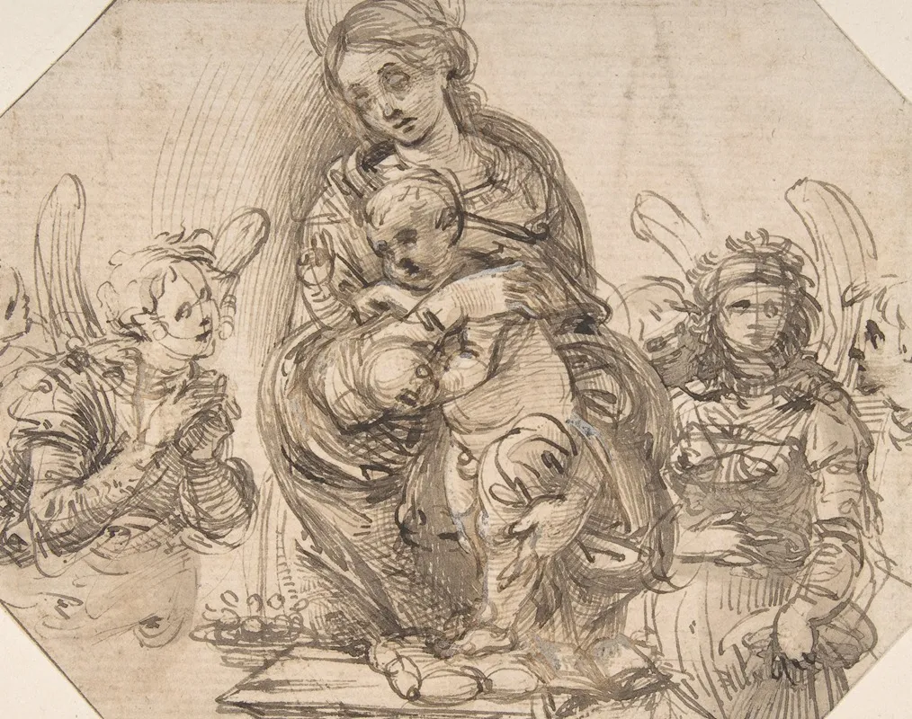 Virgin And Child Attended By Angels