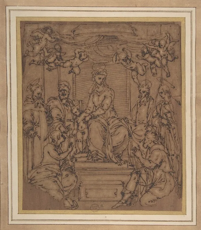 Virgin And Child Enthroned With Saint Anthony Abbot Saint Peter Saint Paul Saint Julian The Hospitaler Saint Roch And Saint Mary Magdalen