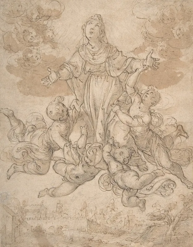 Virgin In Glory With Angels by Aurelio Lomi - Canvas Print