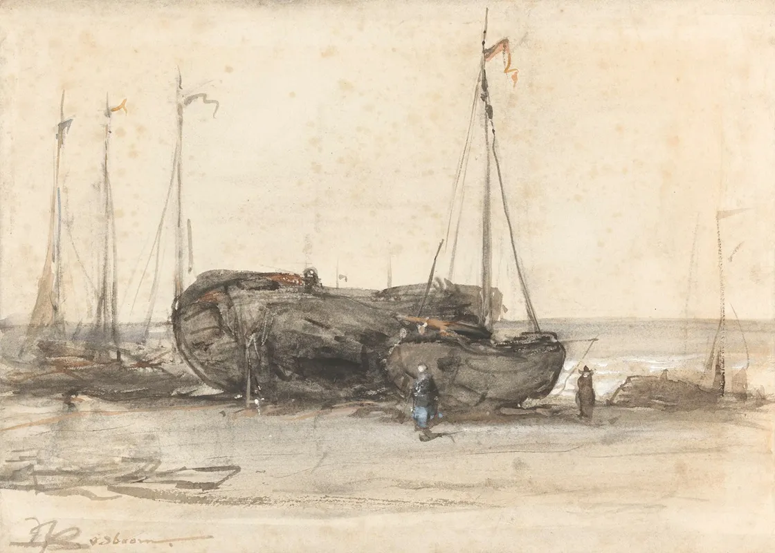 Vissersboten Op Het Strand Van Scheveningen by Johannes Bosboom - Canvas Print