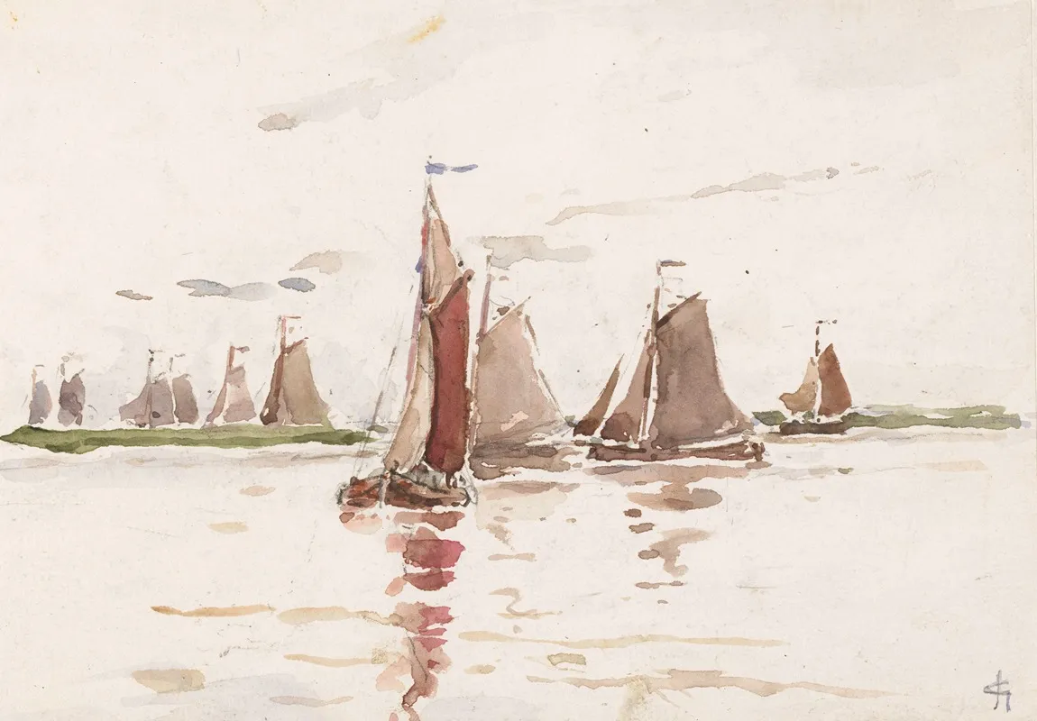 Vissersschepen Op Een Rivier 2 by Carel Nicolaas Storm van 's-Gravesande - Canvas Print
