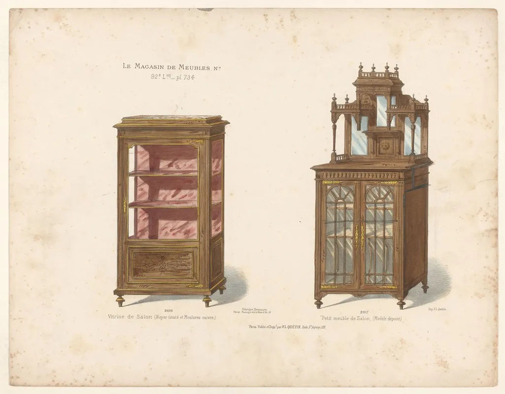 Vitrine De Salon Noyer Teinte Et Moulures Cuivre Petit Meuble De Alon Modele Depose by Victor Léon Michel Quétin - Canvas Print