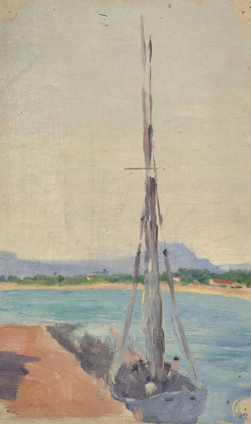 Voilier Amarre Proche De La Cote 2 by Jeanne Jegou-Cadart - Canvas Print