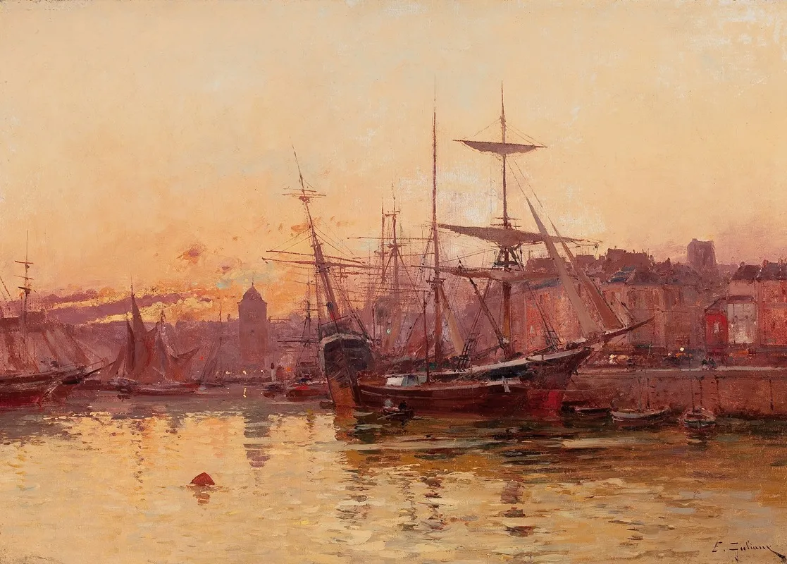 Voiliers A Quai En Normandie by Eugène Galien-Laloue - Canvas Print