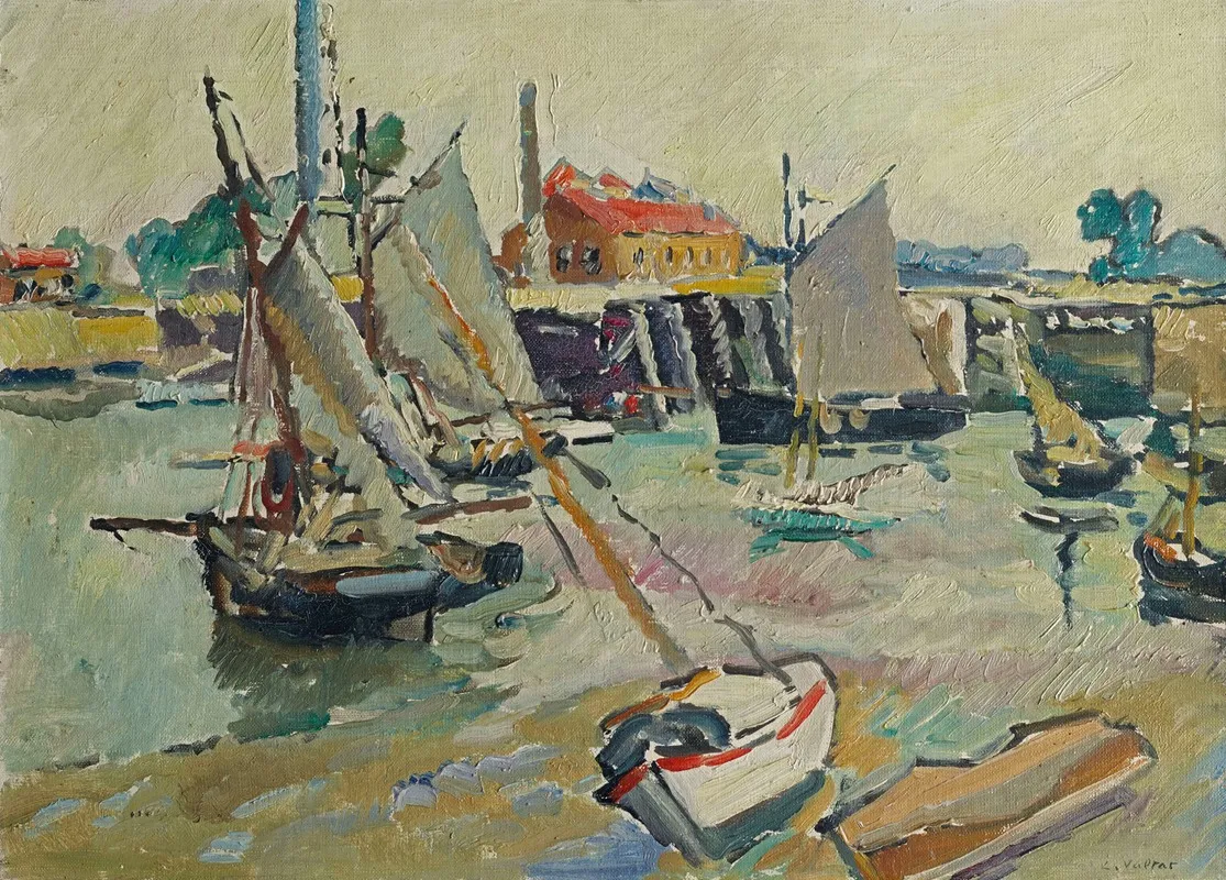 Voiliers Au Port A Maree Basse Ouistreham by Louis Valtat - Canvas Print