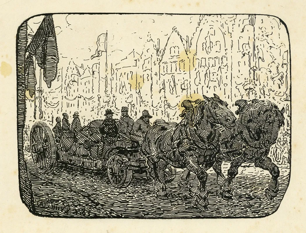 Volgeladen Huifkar Met Paarden