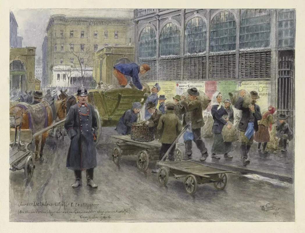 Vor Der Detailmarkthalle I Zedlitzgasse An Einem Verkaufstage Der Von Der Gemeinde Wien Abgegebenen Kartoffel Kriegsjahre 1914 16 by Moritz Ledeli - Canvas Print