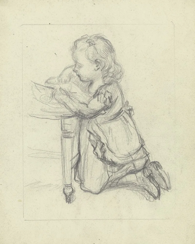 Vor Einem Stuhl Kniendes Madchen by Otto Scholderer - Canvas Print