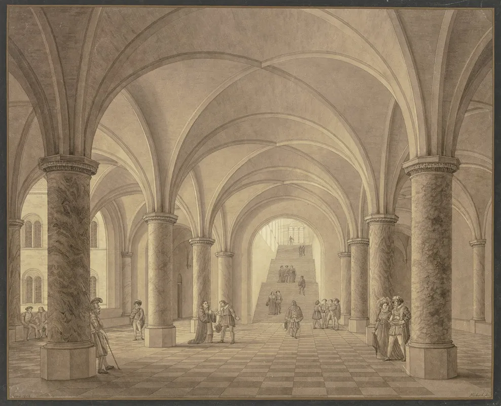 Vorhalle Und Treppe Eines Mittelalterlichen Rathauses by Heinrich Hübsch - Canvas Print