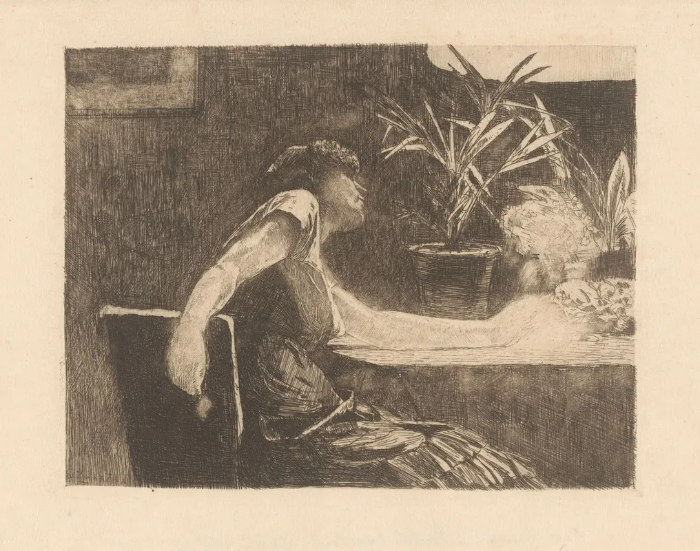 Vrouw Aan Een Tafel Met Bloemen by Willem de Zwart - Canvas Print